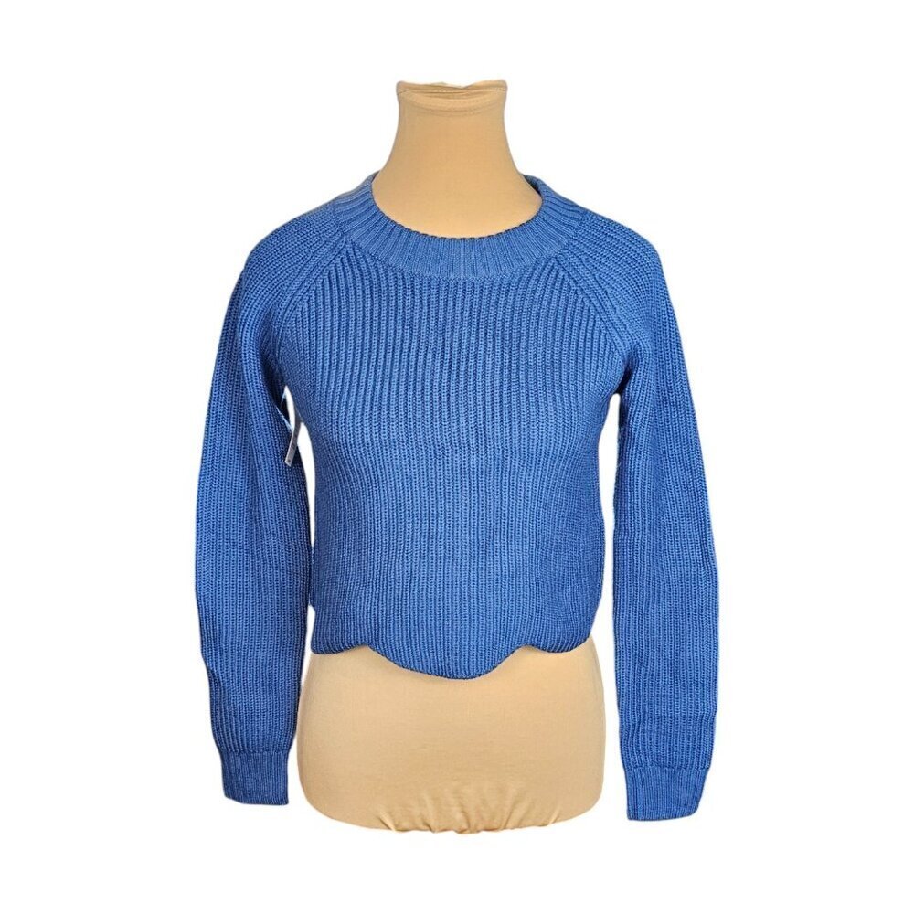 Wilfred Aritzia NWT Sardou Vibrant Blue Scalloped Scoop Cropped Sweater Sz XXS